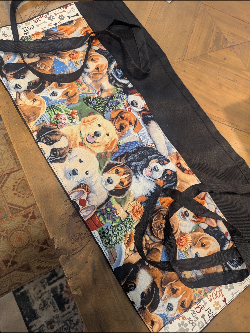 Dog Print Apron with Black Ties